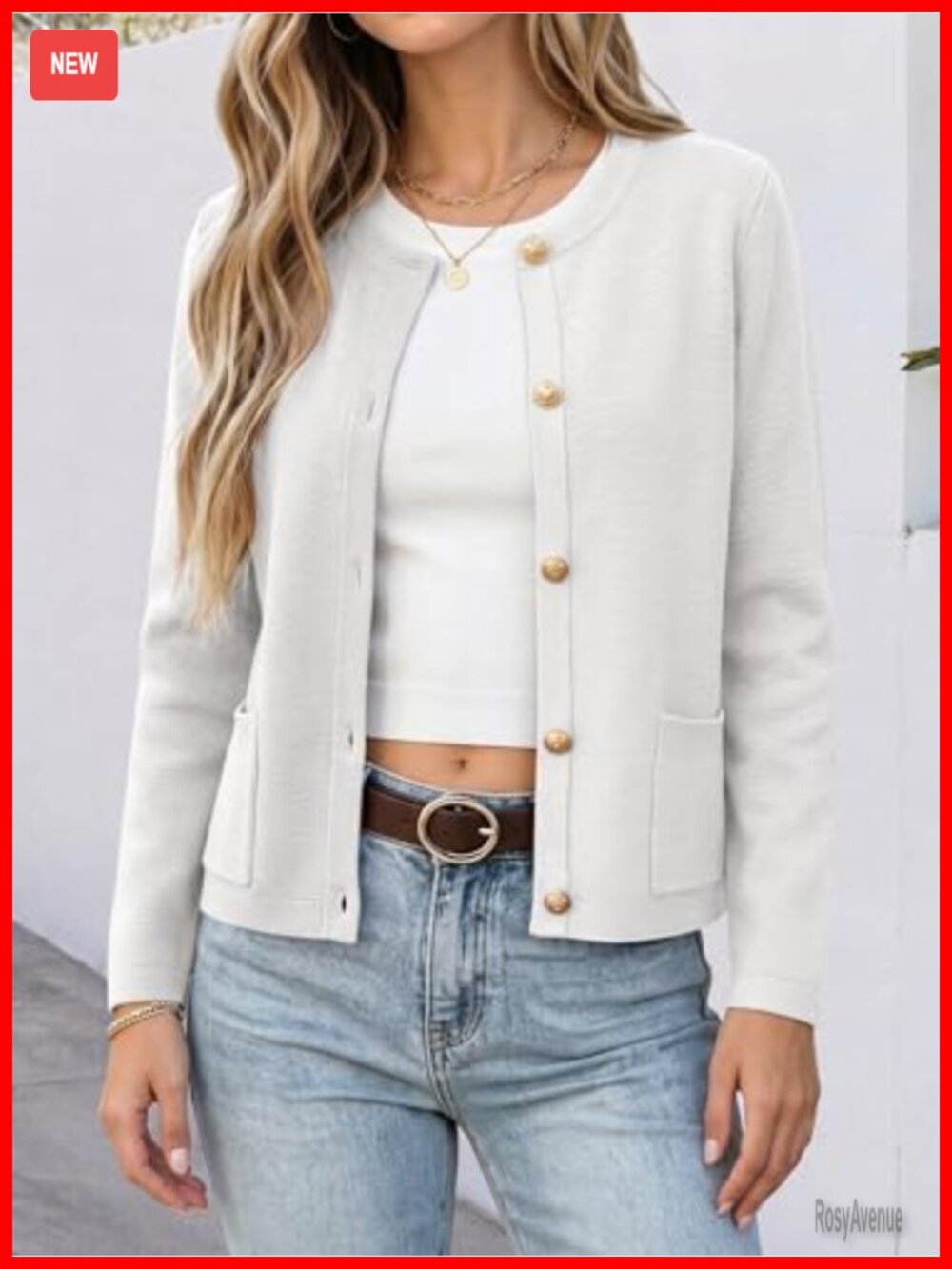 Striped Cropped Cardigan Sweater Button Down Knit Jacket - Picture 4 of 7